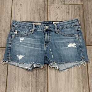 AG Denim Calypso St Barth Carrie Shorts Womens 28 Blue Distressed Raw Hem Summer
